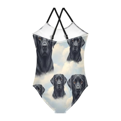 Girls Swimming Suits 3-10 Y Beach Swimsuit, Black Labradors Cloudy Sky2