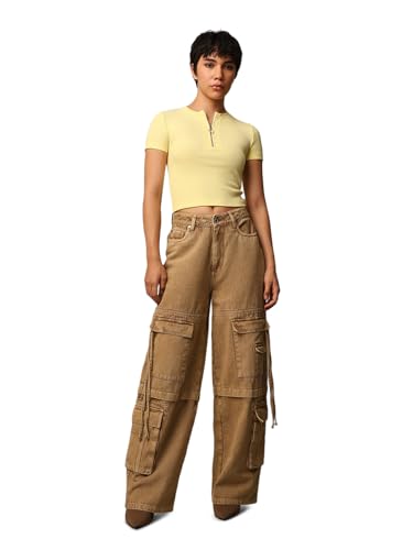 Image of ONLY Women's Cotton Solid Regular Fit T-Shirt