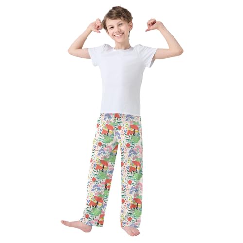 Frog Spring Florals Boys Long Pants Soft Trousers Elastic Waist Kids Lounge Bottoms with Pockets S-XL2