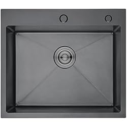 Ibergrif, M85545B Fregadero sobre Encimera con Filtro de Drenaje y 2 Agujeros de Montaje, Acero Inoxidable, 50 x 43 cm, Negro