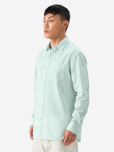 Image of The Souled Store Solid Linen: Beige Color Men and Boys Regular Outdoor Fit Full Sleeve Collared Neck Spread Collar Casual Wear Stylish Comfortable Premium Elegant Cotton Shirts