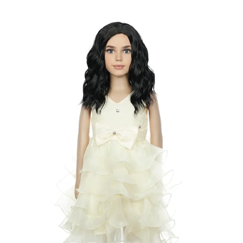 Image of PATTNIUM Kids Child Black Wig Short Wavy Black Bob Wig for Girls Synthetic Hair Cosplay Halloween Party Costume Daily Wear Wigs