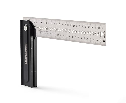 Adjustable mitre angle made of aluminium from Hultafors I 300mm x 45mm I Foldable angle with locking at 45°, 90°, 135° & 270° I Made in EU I With marking notches & centre line I 253120