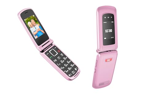4G - Teléfono móvil para personas mayores con botones grandes, doble SIM, con base de carga, función de llamada de emergencia SOS, marcación rápida, linterna, radio FM, pantalla a color dual de 2,4 +