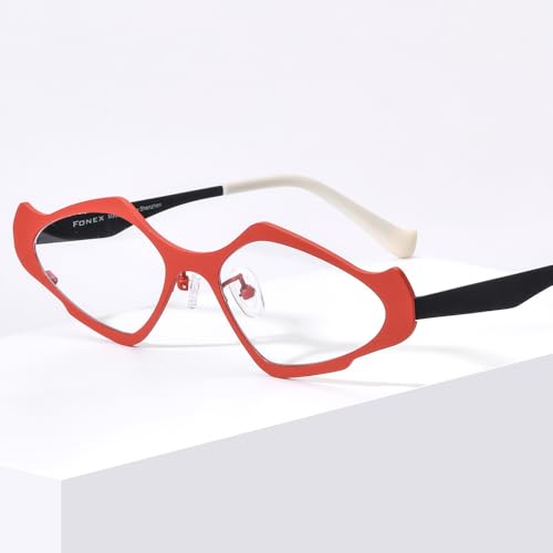 Image of FONEX Colorful Pure Titanium Glasses Frame Women Retro Round Eyeglasses