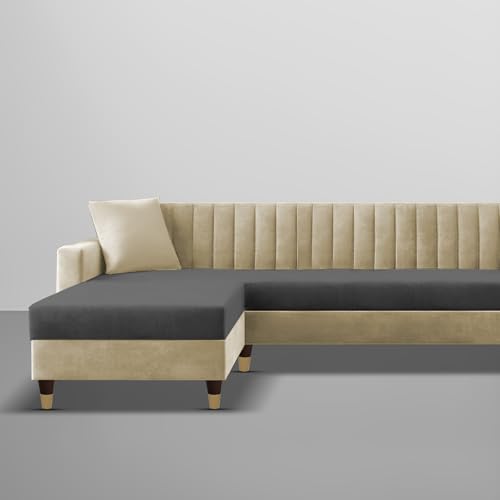 Image of Casaliving Garcia LHS 6 Seater L Shape Sofa Set for Living Room (Cream Black - Colour) Premium Fabric Sofa Set