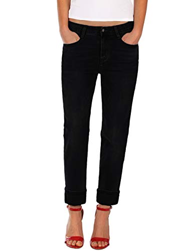 Fraternel Damen Jeans Hose Boyfriend Baggy Stretch Relaxed Schwarz L