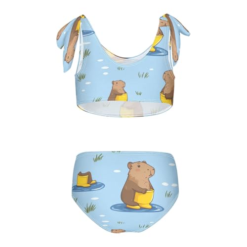 Capybara Blue Grass Guinea Pig Girls Tankini Swimsuit Kids Bikini Sets 2 Pcs Bathing Suit 3T2