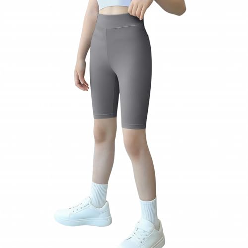 TYUSGH Pantalones cortos de yoga para niñas, pantalones cortos de verano para gimnasio, deportes, correr, ciclismo, jóvenes, escuela, casual, cintura elástica, pantalones cortos de chándal, gris, 6-7