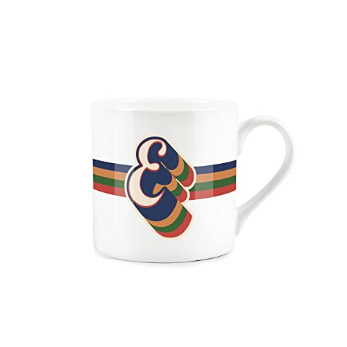 Purely Home Retro Alphabet Letter E Mug - Bone China White Coffee Tea Present Personalised Initial Gift - Image 3