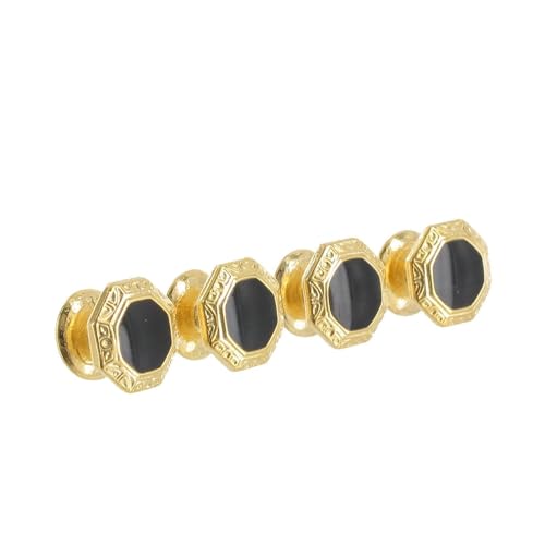 Set 4 Shirt Studs Octagon Etched Black Gold Tone Push Through Buttons Mens 9.5mm Fashion Studs Trendy Accessories Stylish Additions