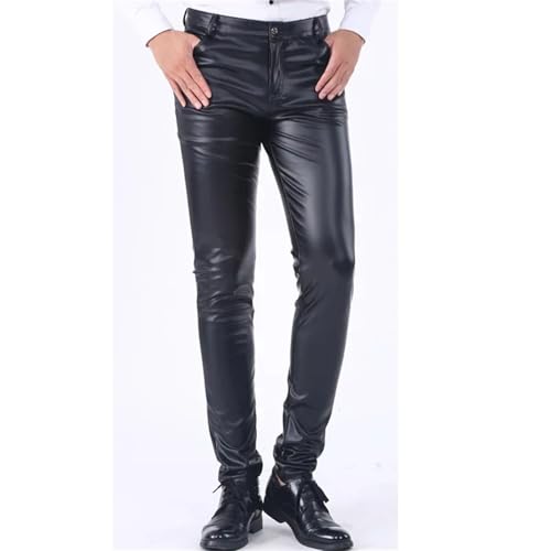 Men's Fleece Lined Leather Pants Warm Skinny Fit Elastic Pu Leather Trousers Wet Look Motorcycle Winter Pants 6