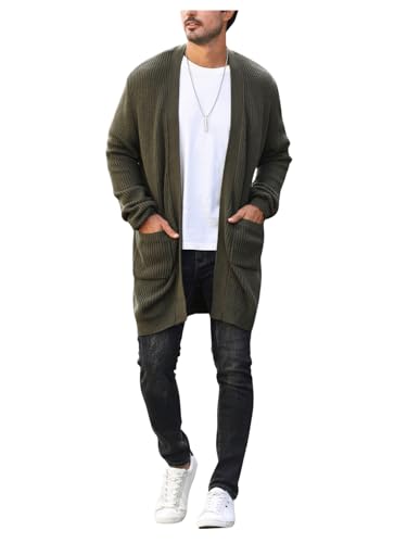 Verdusa Men's Long Sleeve Loose Cardigans Open Front Knitted Sweater Outwear