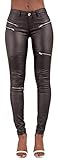 Crazy Lover Pantalón Cuero Negro Mujer Alta Cintura Skinny con Bolsillos Traseros - Moda Urbana y Chic (36, Negro)