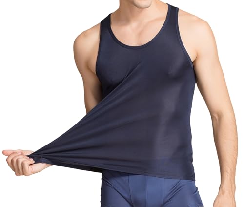 Men Silk Tank Tops Mulberry Silk Undershirt Gym Slim-Fit Layered Camisole Sleeveless Shirts Workout Tee Shirt2