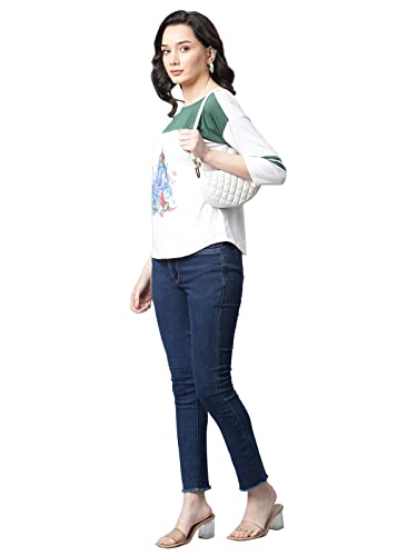 Image of OM SAI LATEST CREATION Women's New 3D Printed Lycra 3 /4 Sleeve Regular Fit Office wear,Casual wear Western Top