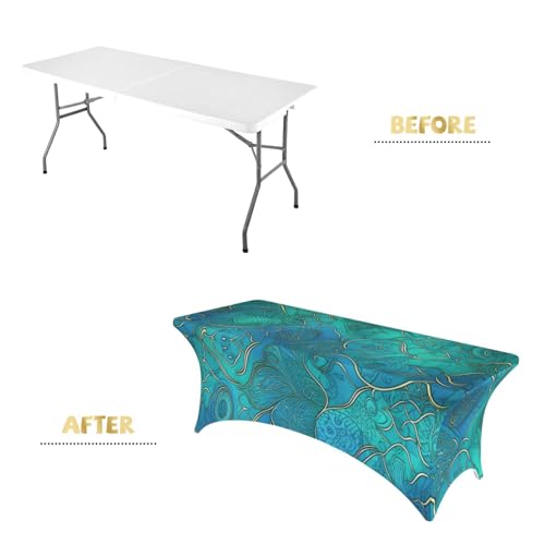 Nappe turquoise élasthanne lavable et infroissable pour table rectangulaire ajustée