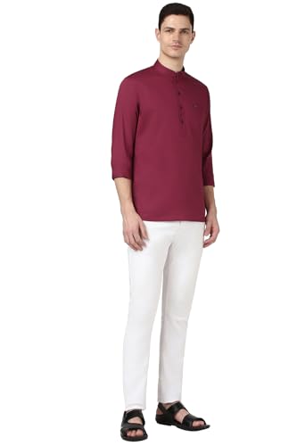 Image of Peter England Men Cotton Regular Fit Everyday Festive Solid Short Kurta