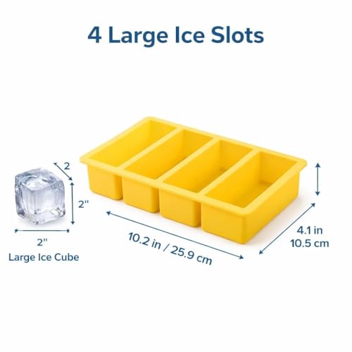 Image of Ice Trays for Freezer Bpa Free 4 Big Rectangle Ice Cube Mold Giant Jumbo Large Food Grade Ice Cube Tray Mold DIY Ice Maker Ice Cube Tray,1 Pcs for Cocktail & Bourbon - (Yellow, Standard, Rectangular)
