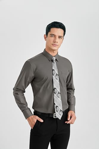 Image of HISDERN Mens Dress Shirt with Tie Pocket Square Set Classic Button Down Shirt Matching Tie Long Sleeve Shirts