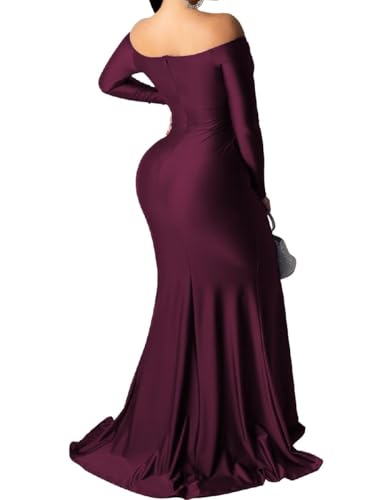 Image of Womens Off Shoulder Sexy V Neck High Split Long Maxi Dress, Formal Cocktail Party Evening Gown Mermaid Dress