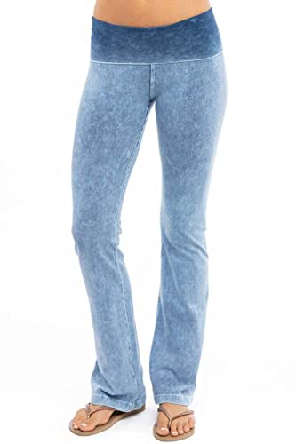 Hard Tail Roll Down Bootleg Flare Pant - Women's Breathable Yoga Pants Made in USA Mineral Blue