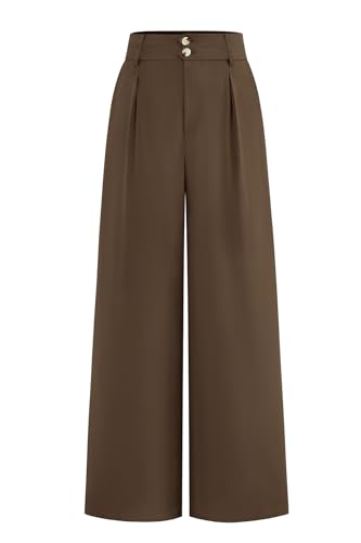 Image of CFLONGE Women Wide Leg Dress Pants High Waist Work Trousers Button Pleated Slacks Palazzo Pants Business Casual Outfits