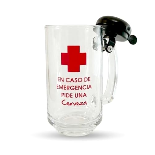 Framan Caneca de cerveja para emergências. Jarro de vidro com campainha. Em caso de emergência, peça uma cerveja. 400 ml. Cristal e metal