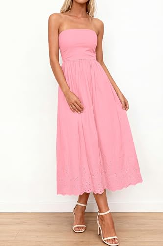 PRETTYGARDEN Womens Summer Dresses 2026 Sexy Sleeveless Tube Top Long Dress Eyelet Cotton Maxi Beach Sundress Pockets(Pink,X-Large) — view 4