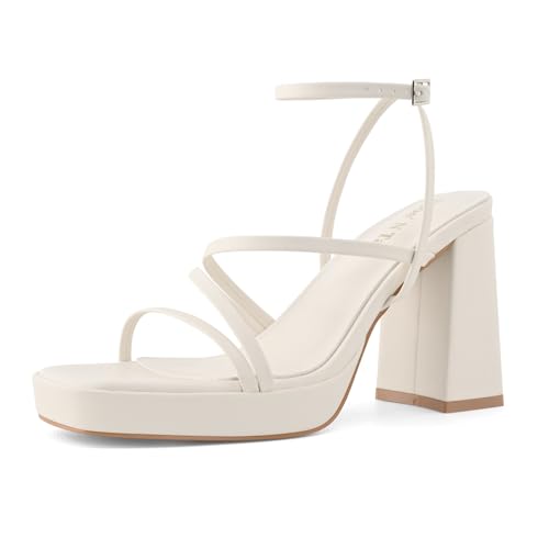 Image of Shoe'N Tale Platform Heels for Women Strappy Block Chunky Heels Square Toe Ankle Buckle Sandals
