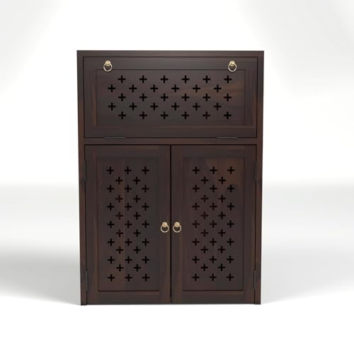 Image of Solid Wooden Inverter Battery Cabinet | Single Battery Box | Wooden Inverter Battery Cabinet | Battery Box | Sheesham Wood, Standard (Walnut Finish)
