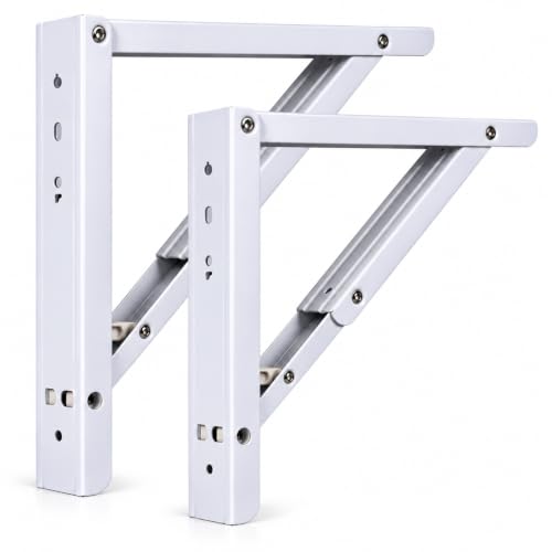 Image of Compal 20 Inch Folding Shelf Brackets for Wall Mounted Table, Heavy Duty Metal Foldable Bracket Pair for Study Table, Laptop Desk, Work Table & Shelf, Space Saving 90 Locking Support, White