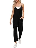 DEEP SELF Jumpsuits for Women, Wide Leg Summer Casual Spaghetti Strap Deep V Neck Overalls with Pock