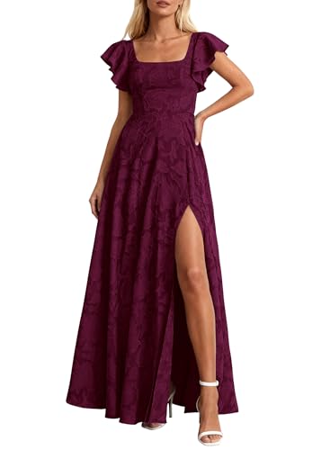 Image of KIRUNDO Bridesmaid Wedding Guest Formal Dresses for Women | Elegant Summer Maxi Dress, Lace Floral Prom Party Cocktail Dress, Smocked Bust, Tie Back, Split A Line Swing, With Pockets