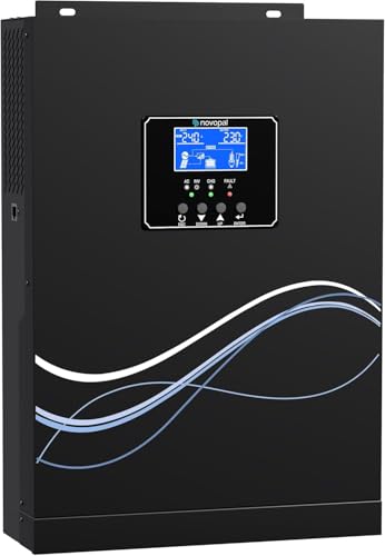 NOVOPAL Inversor Solar Hibrido 3000W 24v a 230v Cargador Inversor con Solar MPPT de 80 A Integrado, Maximum PV 450V DC, Funciona con Baterías de Plomo y Litio