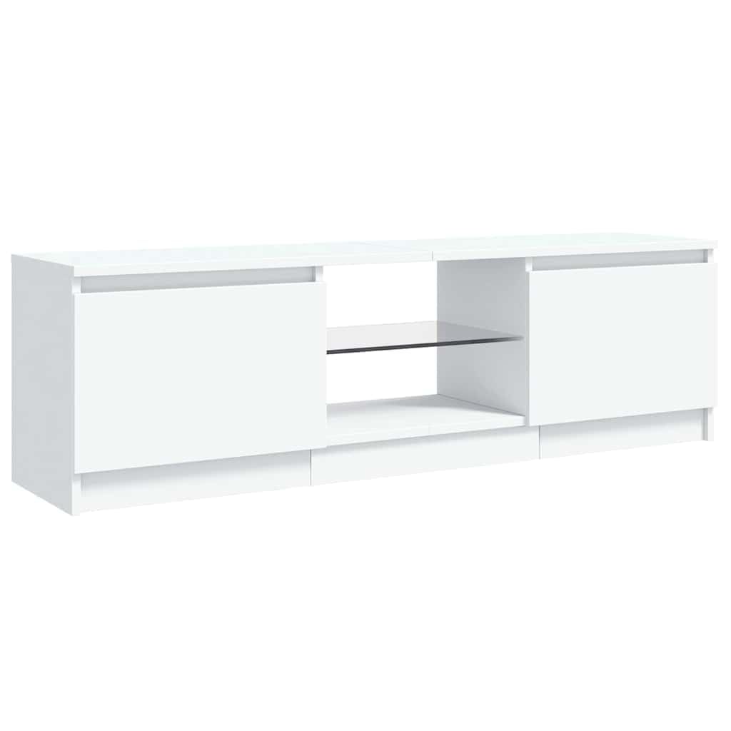 Meuble TV Blanc Moderne avec Éclairage LED RGB, Meuble Télévision 120 cm en Bois et Verre Trempé pour Salon, Salle de Jeux, Support TV avec Rangement pour Console, Lecteur DVD et Appareils