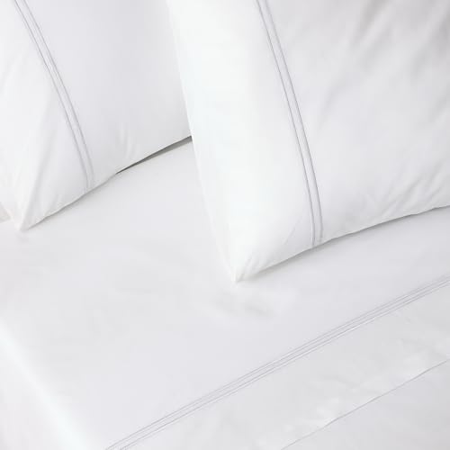 Image of Bedsheet Set | GOTS Certified 100% Organic Cotton Percale | 200 TC | Breathable & Skin-Friendly (King, White Embroidered)