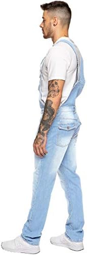Enzo Jeans Mens Denim Blue Dungarees Stonewash Dungaree Overalls Waist 30" - 50"