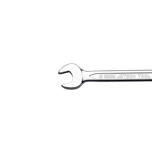 Jetech 15mm Combination Wrench - Industrial Grade Spanners with 12-Point Design, 15-Degree Offset, Made with Durable Chrome Vanadium Steel in Sand Blasted Finish, Forged, Heat-Treated, Metric