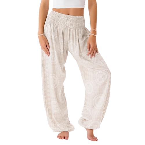 Image of Lotus and Luna Women's Harem Pants Thai Pants for Beach & Lounge High Waisted Flowy Boho Pants Genie Pants Yoga Pants