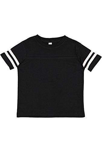 RABBIT SKINS Toddler Fine Jersey Short Sleeve Football Tee, Black/White, 2T