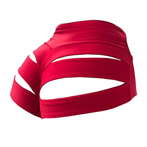 Mujeres Retro de seda sólida de talle alto Scrunch Butt Lifting Booty Shorts Pantalones calientes, Style9-rojo, M