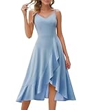DRESSTELLS Women's Cocktail Dress for Formal Wedding Guest, Aline Fit Flare Modest Church Bridesmaid Prom Party High Low Ruffle Dresses Blue L