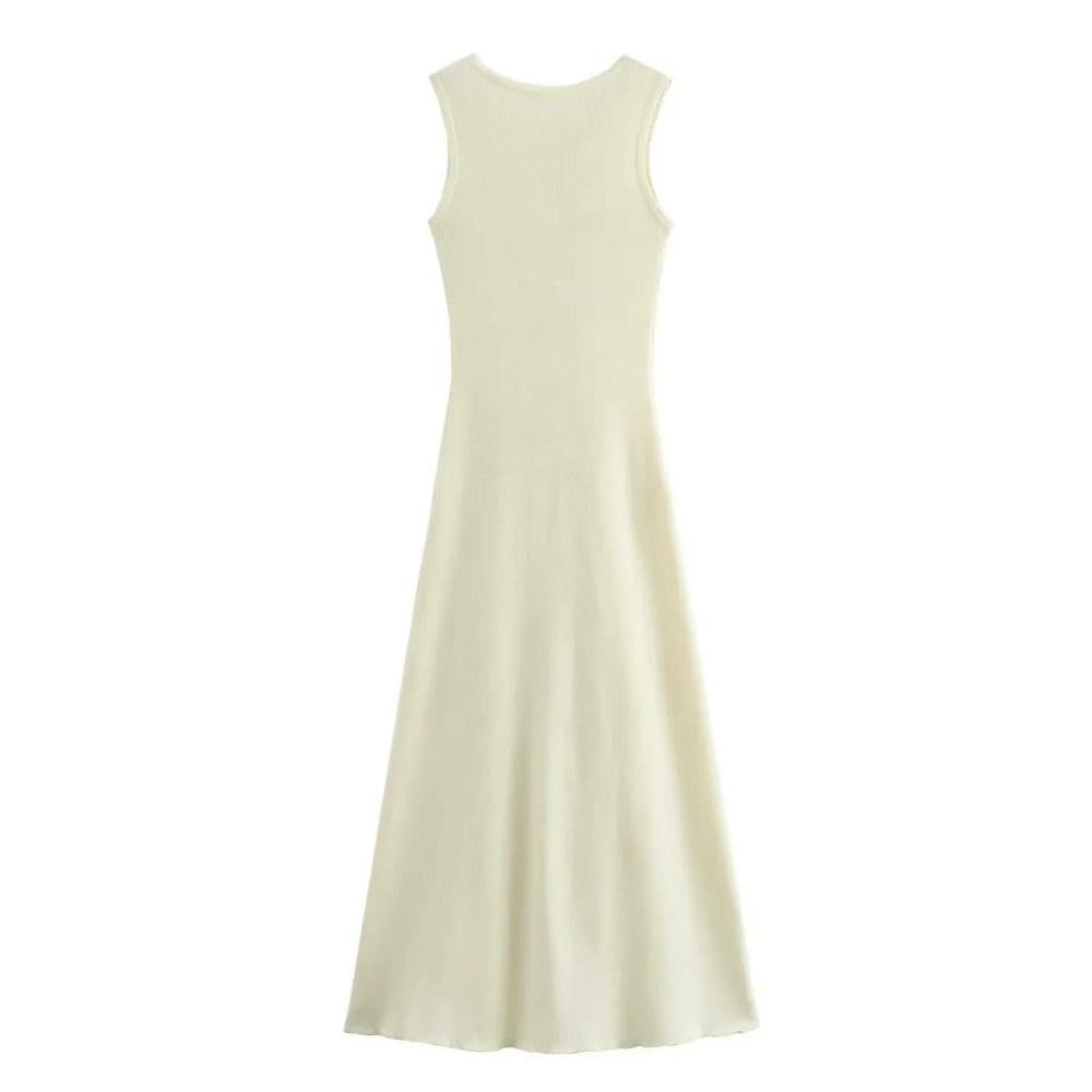 gonne da Donna Abito da Donna A Maglia da Donna O Abito Senza Maniche con Tasche Vestito Midi-Beige-m