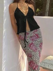 Women's Y2K Cute Summer Leopard Print Halter Top Sexy Tie Front Backless Ruffle Beach Crop Going Out Tops for Women - Image 3