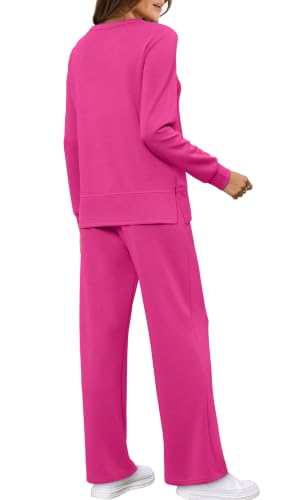 Image of WIHOLL Women's 2 Piece Lounge Sets Sweatshirt Casual Travel Outfits Fashion Wide Leg Tracksuit Cozy Sweatsuits
