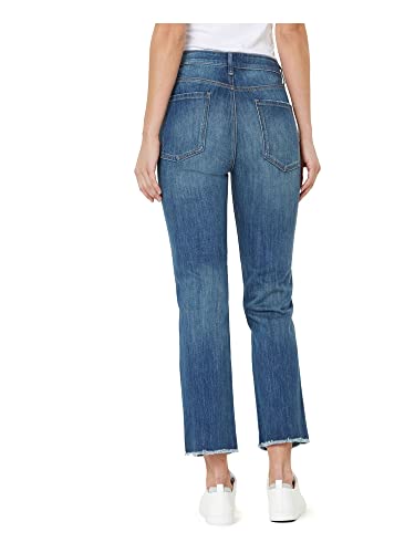 Numero Womens Frayed Hem High Rise Straight Leg Jeans2