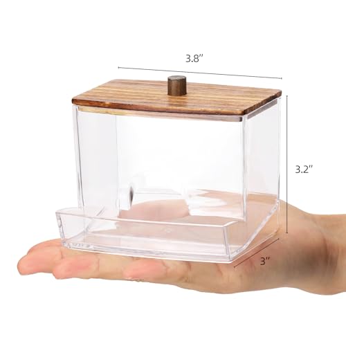Image of Tbestmax 10oz Qtip Holder Dispenser with Black Wood Lids, Big Cotton Swab Holder Bathroom Accessories Organizer for Storage-Qtips Cotton Ball, Floss Container