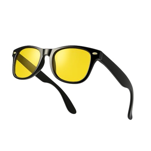 Image of Komonee Polarized Sunglasses for Night Time Driving Black Drifter with Yellow Lens Classic Style Retro Sun Shades Eye Glasses UV400 Protection Unisex For Men Women Golf Cycling Sports Fishing Travel