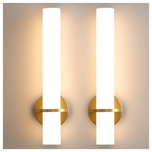 AIJIASI Gold Wall Sconces Set of Two - 18 inch Dimmable Modern Sconces Wall Lighting 18W 3000K LED Wall Lights Acrylic Lampshade Hardwired Wall Light Fixtures for Living Room Bedroom Bathroom Hallway